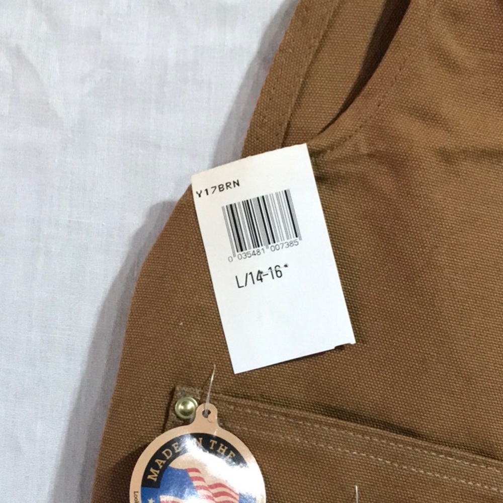 Vintage Carhartt Double Knee Bib Overalls Duck Canvas Tan Brown youth Workwear - Picture 7 of 13